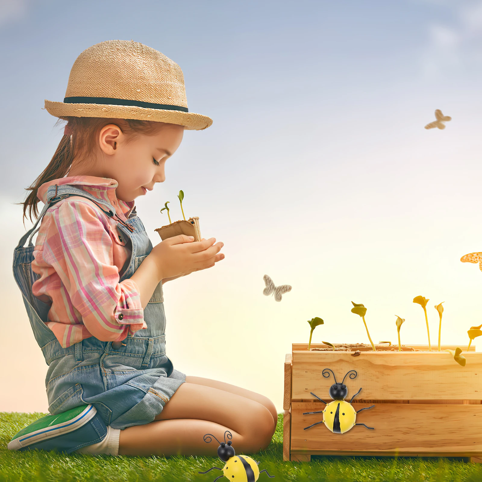 

3pc Ladybug Ornament Garden Statues Outdoor Iron Decoration Yard Backyard Lawn Waterproof Weatherproof Simulation for Wedding