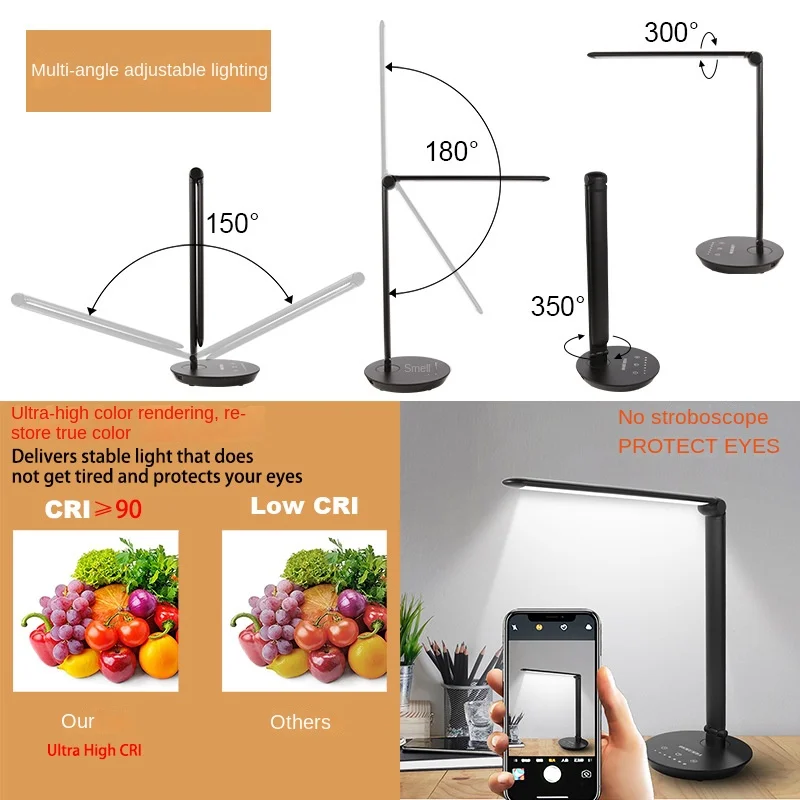 LED Desk Lamp with Touch High Color Rendering Belt, USB Output, Dimming Color Timing, Folding Eye Protection, Reading Light