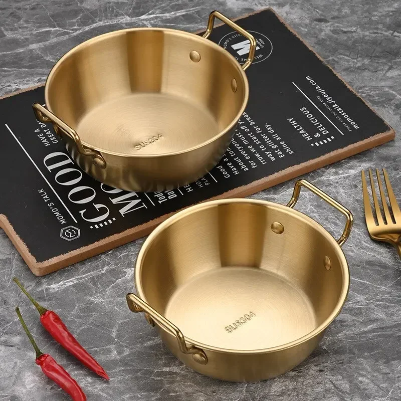 304 Stainless Steel Double Ear Snack Plate Gold and Silver Seasoning Sauce Dipping, Pickle Plate