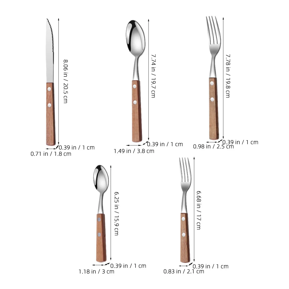

1Set Real Wood Handle Stainless Steel Serving Utensils Portable Reusable Cutlery Set Party Buffet Tableware Spoon Fork Kit