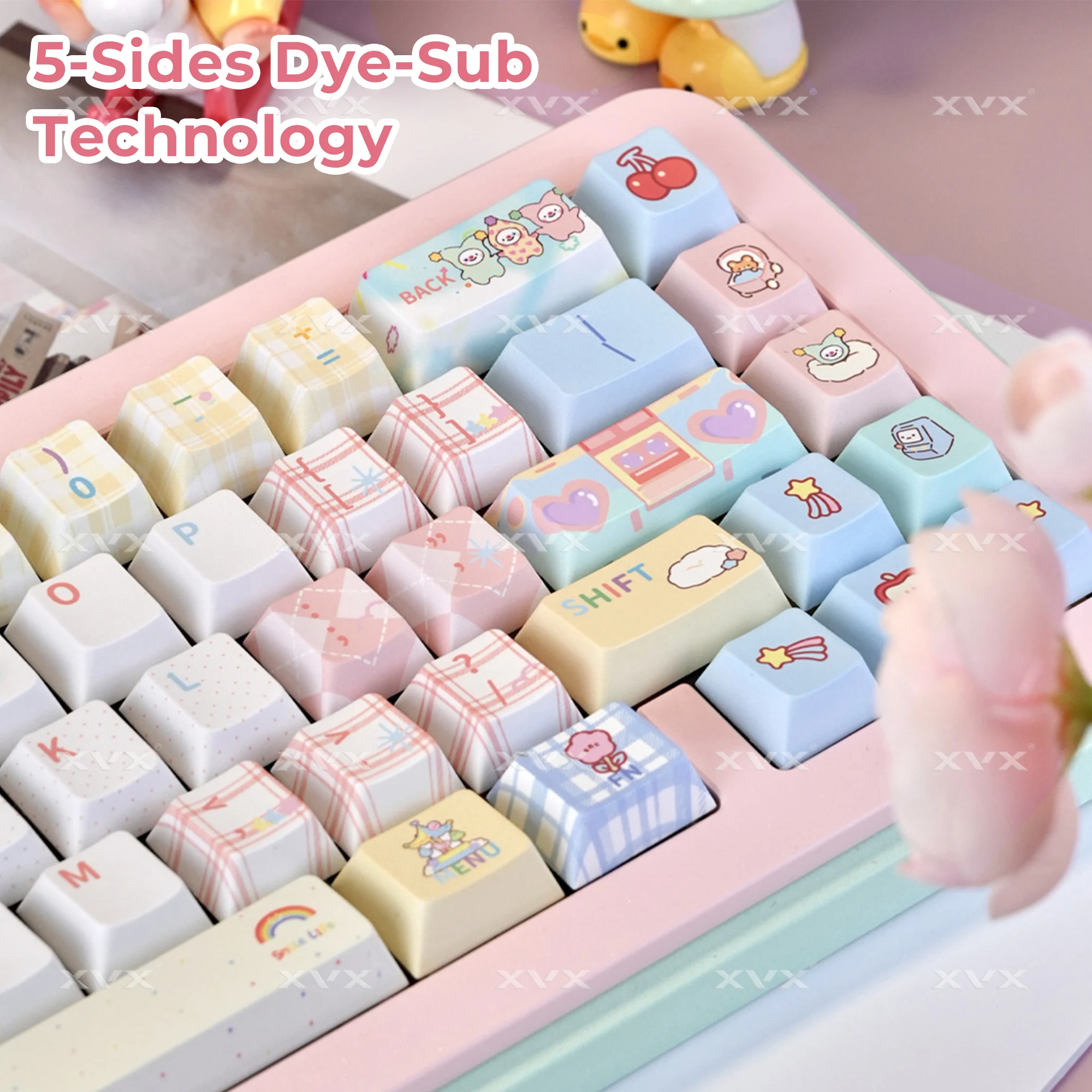 XVX Macaron cherry copritasti arcobaleno pbt + pc copritasti trasparenti 157 tasti copritasti tastiera personalizzati 75 per cento di larghezza compatibilità