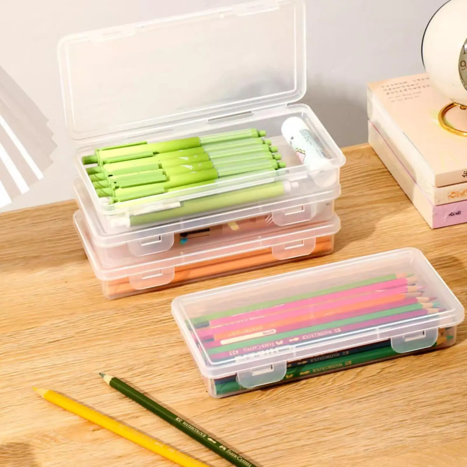 Pencil Holder Transparent Desktop Pen Organizer Crayon Storage Container School Office Supplies Stationery Box