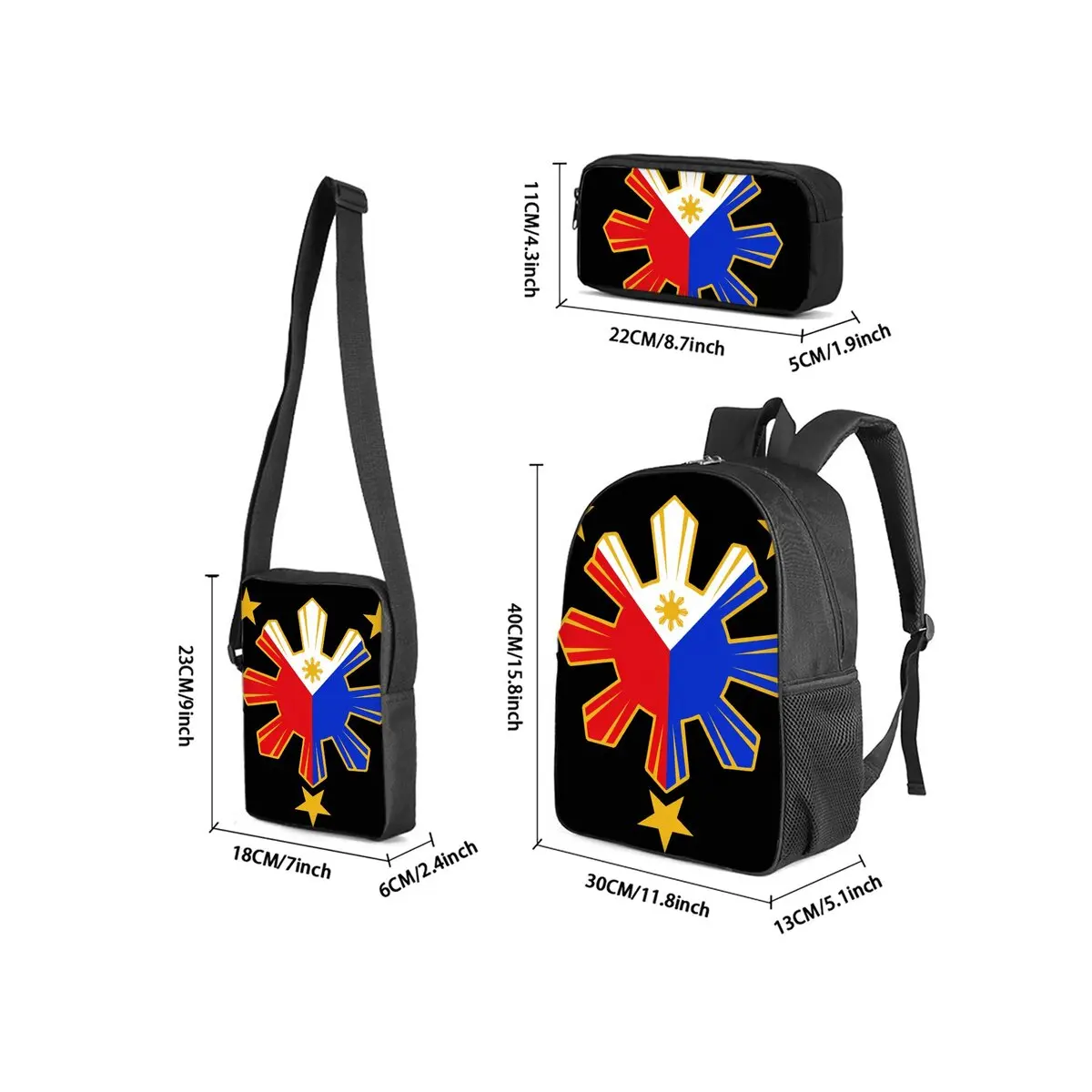 Flag Print 3Pcs/Set Backpack with Messenger Bag ,Pencil Bags for Boy/Girl Best Gift Cartoon Student School Bags