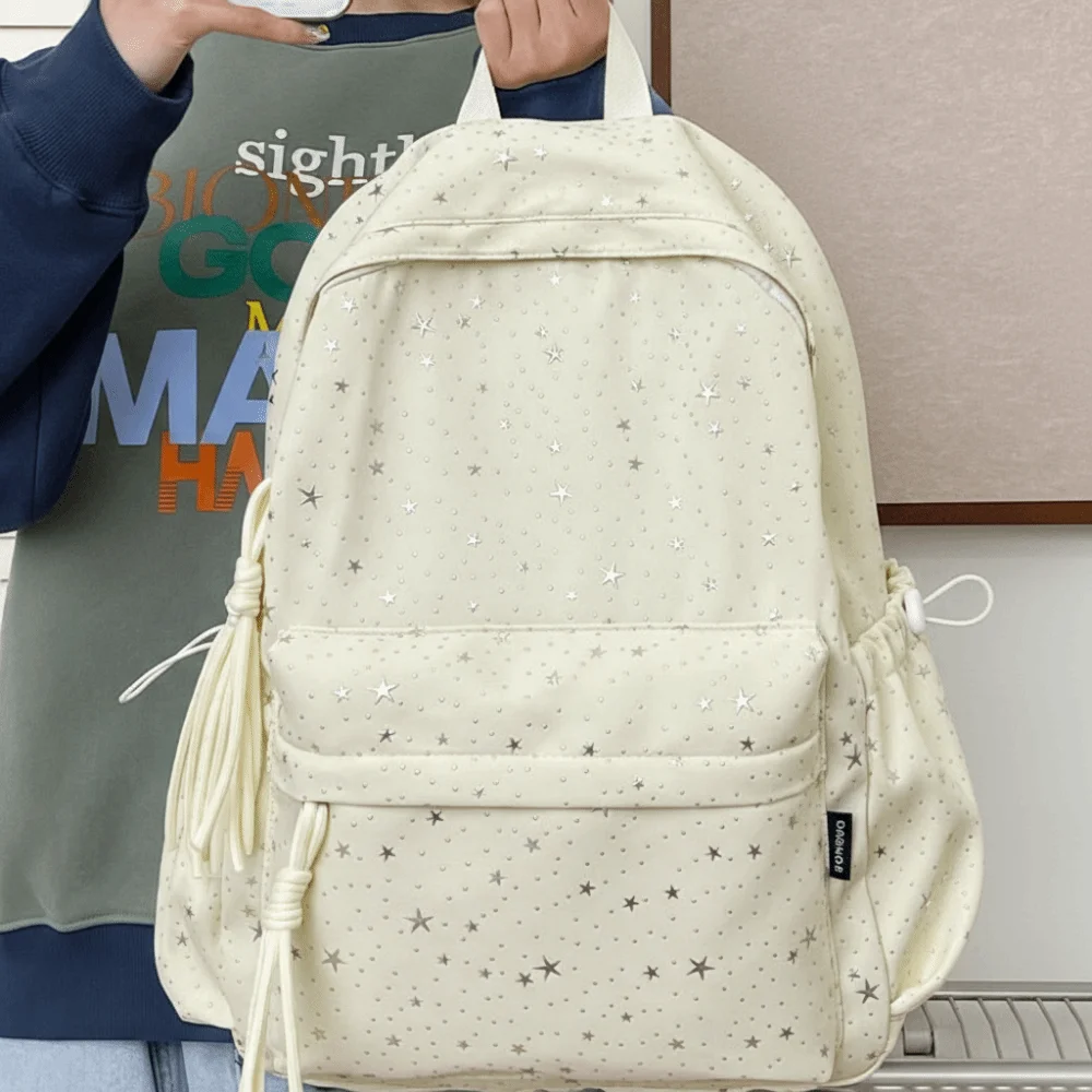 Oxford Cloth Star Backpack Multi-pockets Large Capacity Student School Bag Solid Color Durable Travel Rucksack