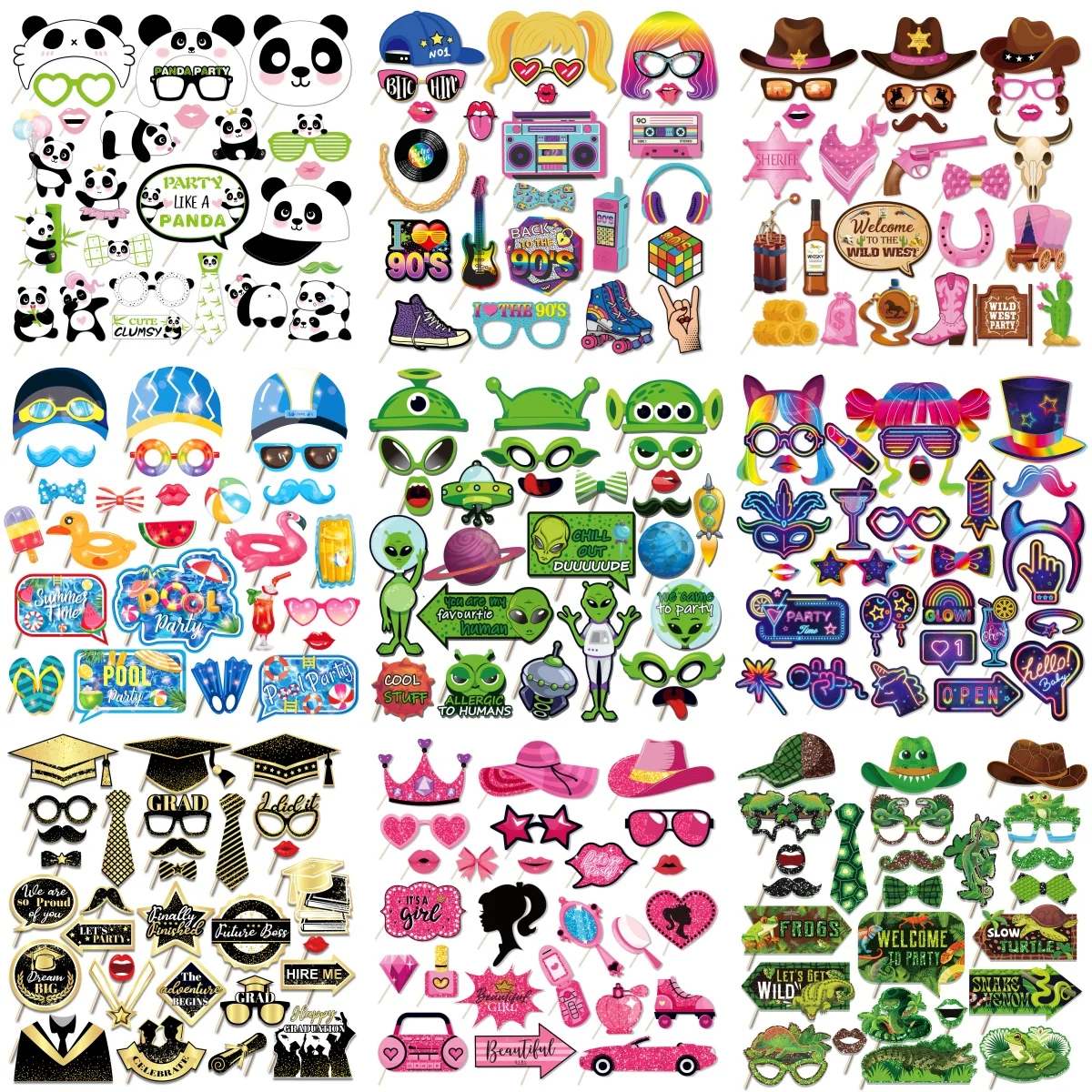 25pcs/set Cartoon Wild West Jungle Rainbow Pirate Theme BIRTHDAY Party Paper Photobooth Props Party Decorations