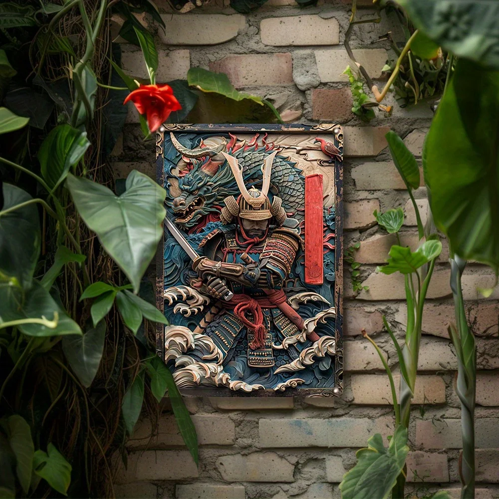Japanese Samurai Metal Sign, Wall Art, High Bending Resistance, Decorative Vintage Plaque for Gym, Bathroom, Store - Ideal Gift
