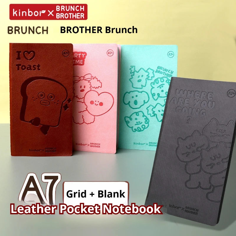 Kinbor x BB Collaboration A7 Pocket Notebook,Cute Cartoon Mini Journal for Girls,Vintage Stamp Collection Diary Perfect Gifts