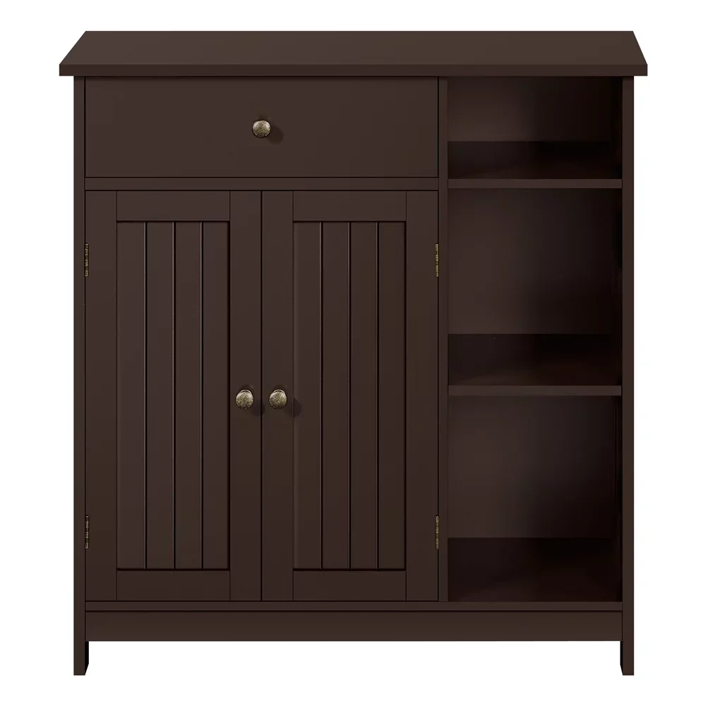 

Large Storage Cabinet with Drawer for Bathroom Living Room, Clean-lined Design Combined with Slatted Paneling,White/Black