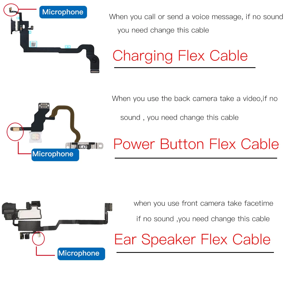 Microphone Repair replacement For IPhone X XR XS Max Ear Speaker Power Button Charging Port Flex Cable