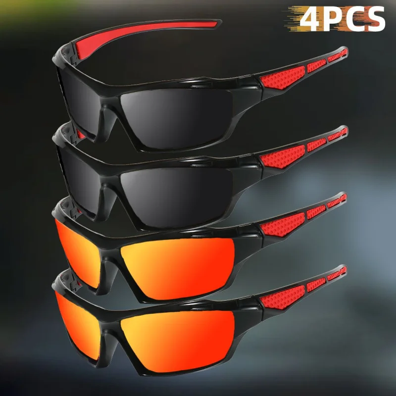 4 قطع، نظارات خفيفة الوزن بإطار كامل، مناسبة للترفيه في الهواء الطلق، والقيادة، وصيد الأسماك؛ تتميز بتصميم معبد متباين
