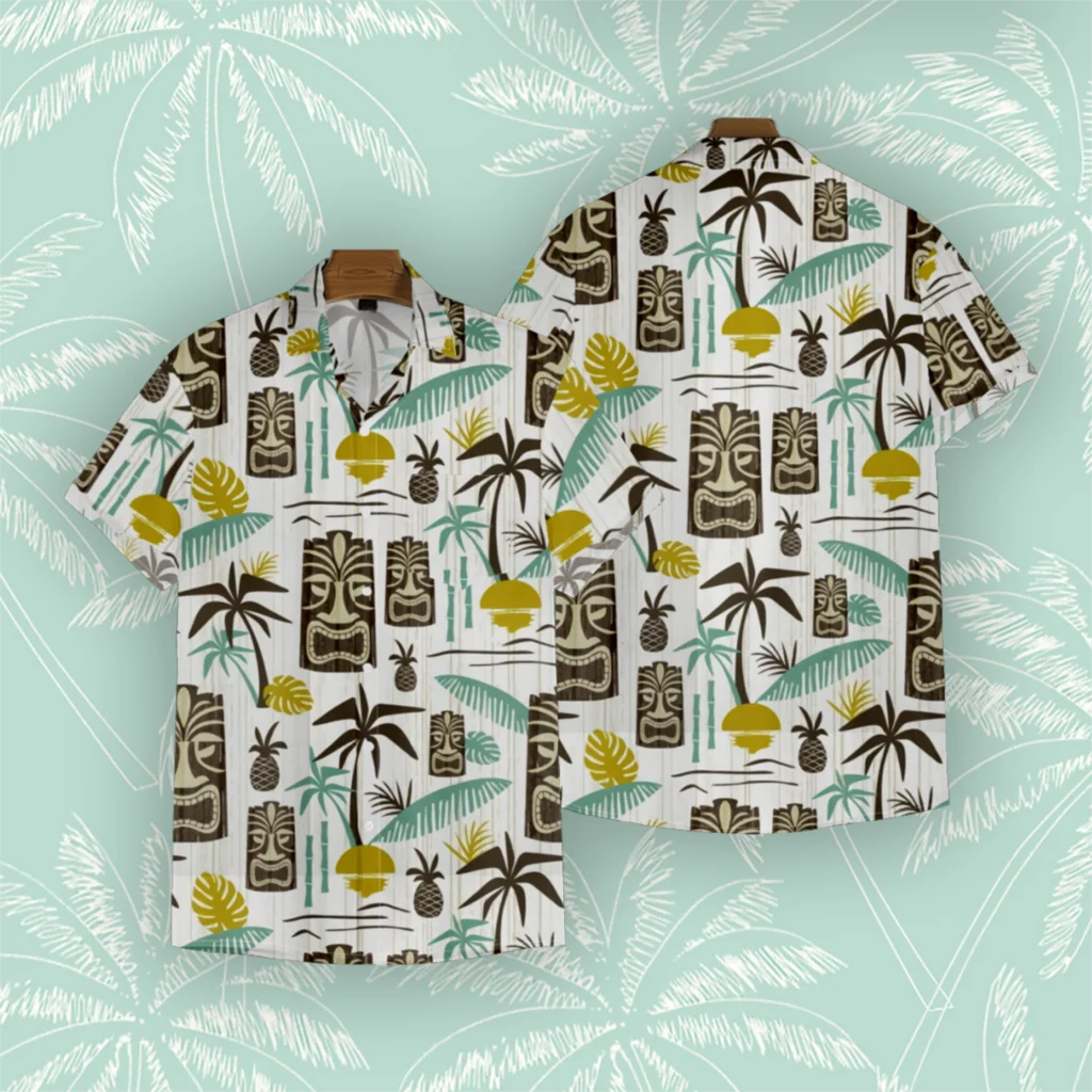 

Summer Men's Shirts Bar Tiki Print Short Sleeve Tops Beach Clothing Oversized Camisa Hawaiana Hombre Casual Shirts for Men 2023