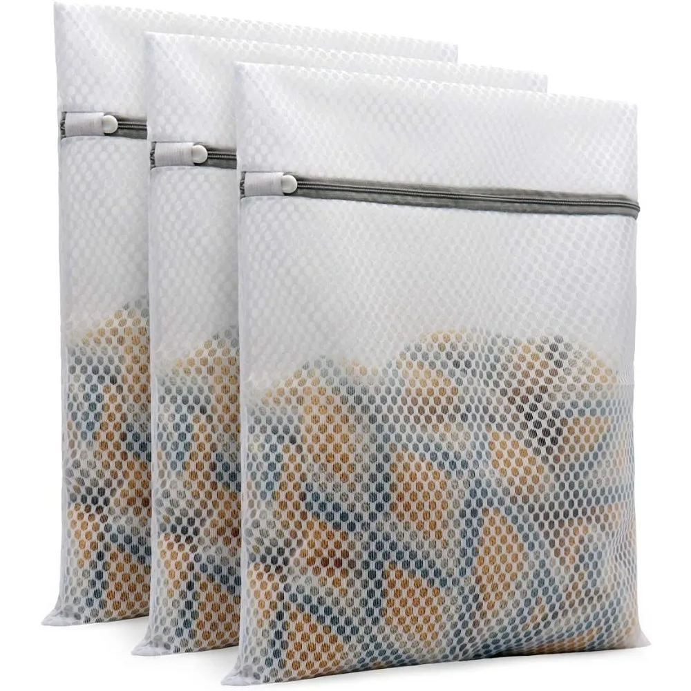 3Pcs Durable Honeycomb Mesh Laundry Bags for Cleaning Mesh Bags and Clothes To 12 X 16 Inches (3 Medium)