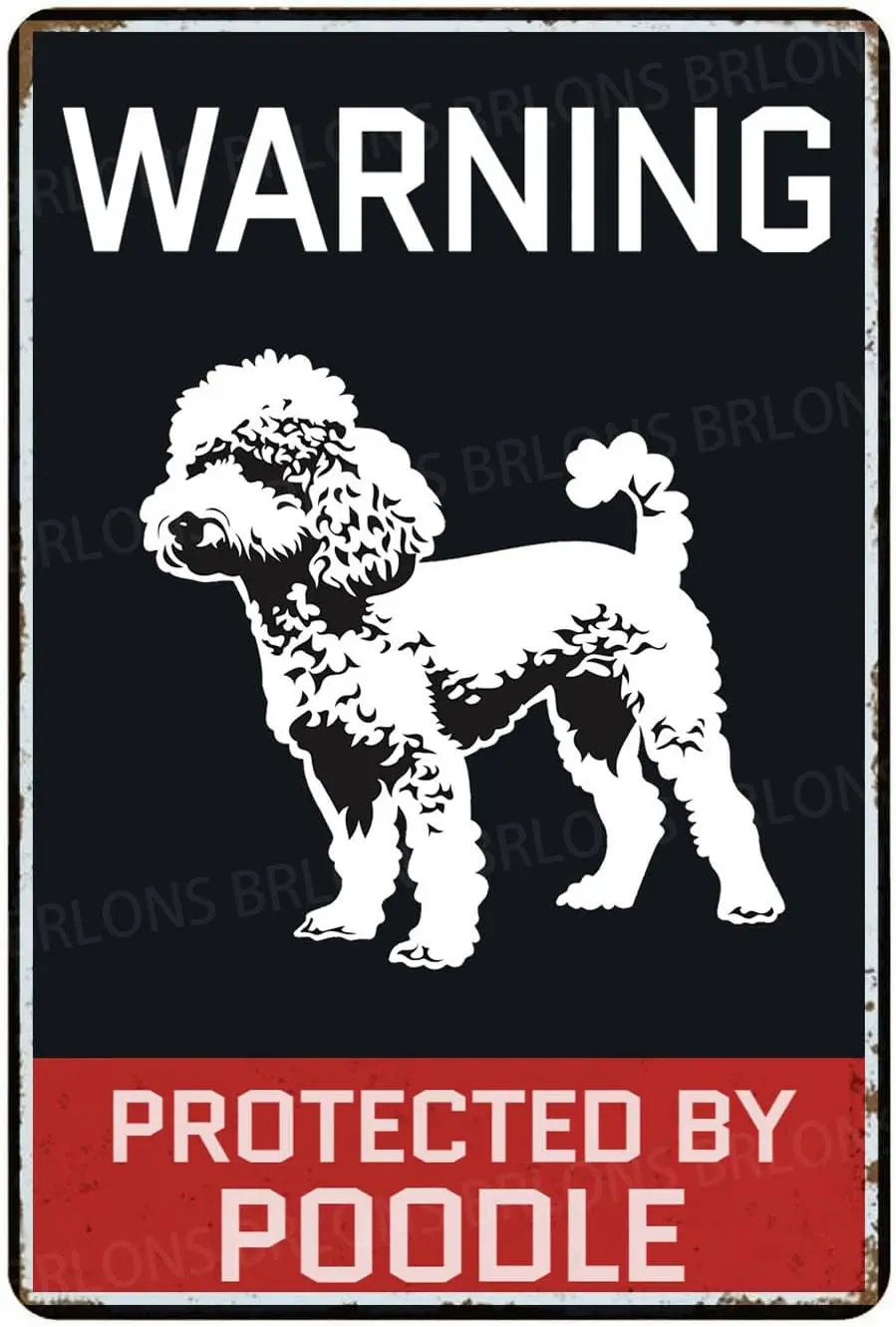 Metal Sign Warning Protected By Poodle Beware Of Dog Sign Sign Vintage Sign For Fence Outdoor Yard Home Decor