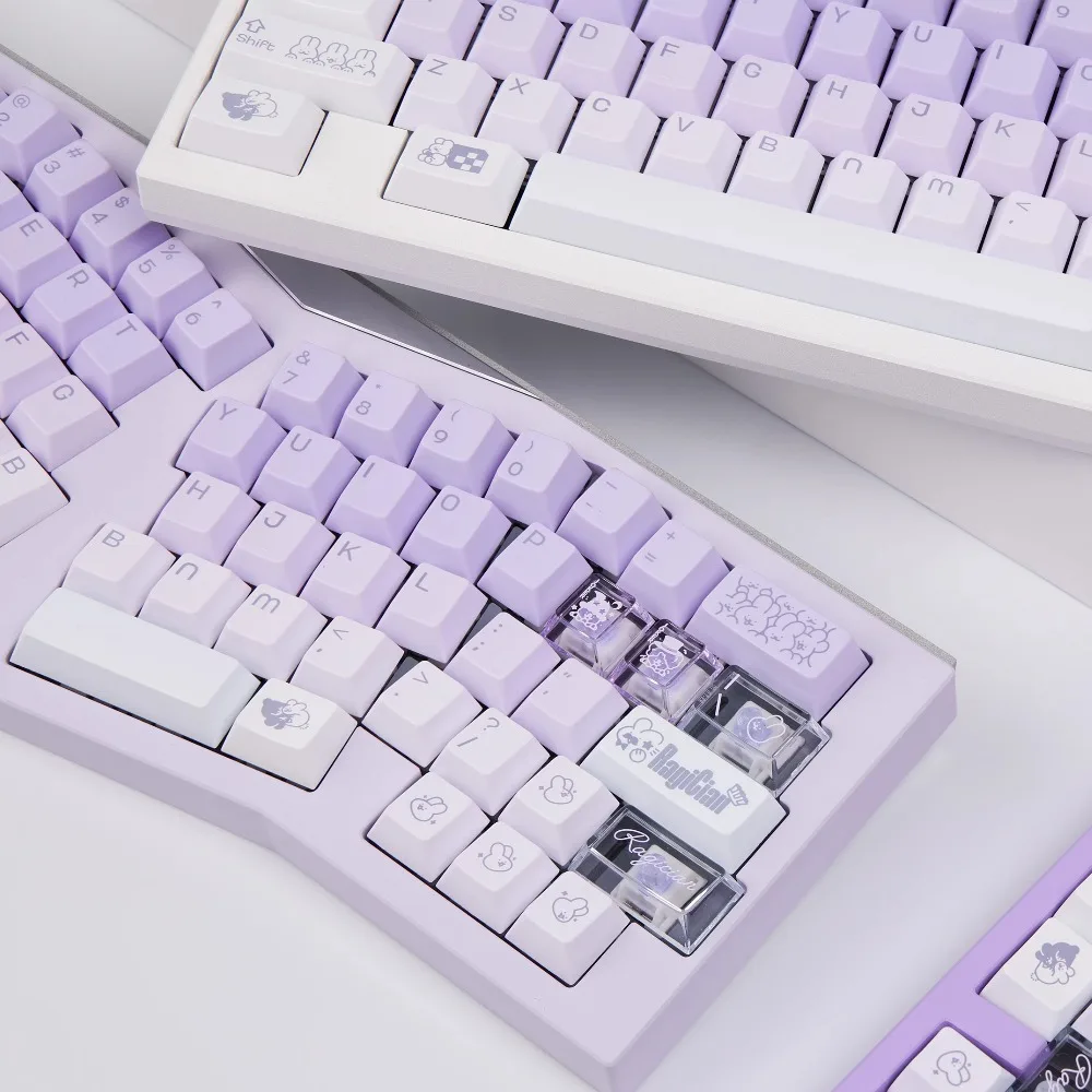 Magician Rabbit Theme Keycap Set PBT+PC Custom Cute Blue Keyboard Cap Cherry Profile Gaming KeyCap for Mechanical Keyboard Gift