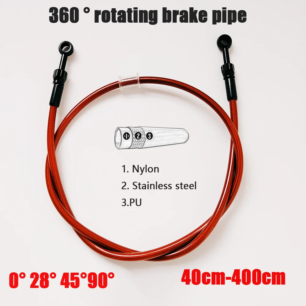 

M10 0 28 45 90 Degree Stainless Steel Braided Motorcycle Red Brake Hose Line Oil Pipe Clutch Tube with 360Degree Rotatable Banjo