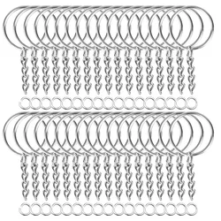 50 PCS Key Rings with Chains - 25mm Diameter Buckle Chains - Silver Key Rings with Diameter Chains - 4 Chains