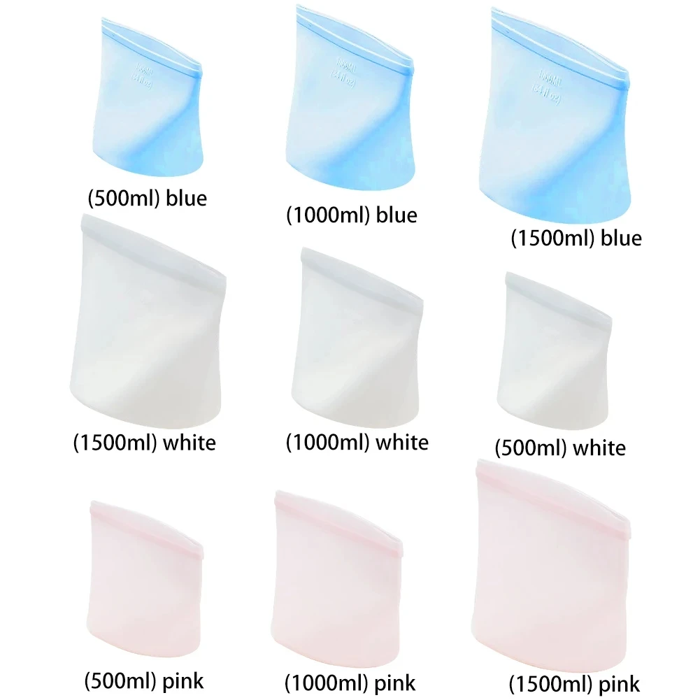 New Thickened Fresh-keeping Silicone Food Storage Bag Three Color Double Gauge Zipper Reusable Ziplock Bag Kitchen Food Storage