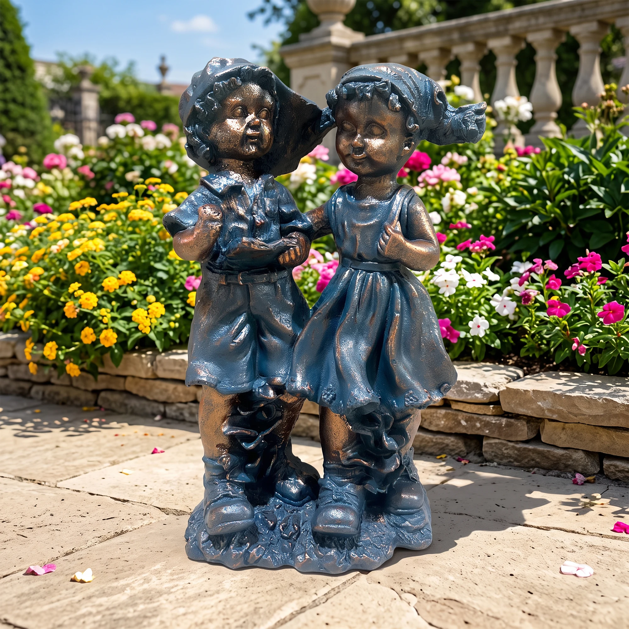 Magnesium Oxide Boy Girl Garden Statues, Waterproof Outdoor Lawn Ornaments for Patio Yard, Vintage Farmhouse Decor