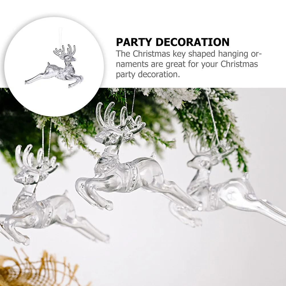 

8pcs Christmas Elk Hanging Ornaments Clear Acrylic Decor For Tree Wreath Stair Railing Fireplace Xmas Party Decoration