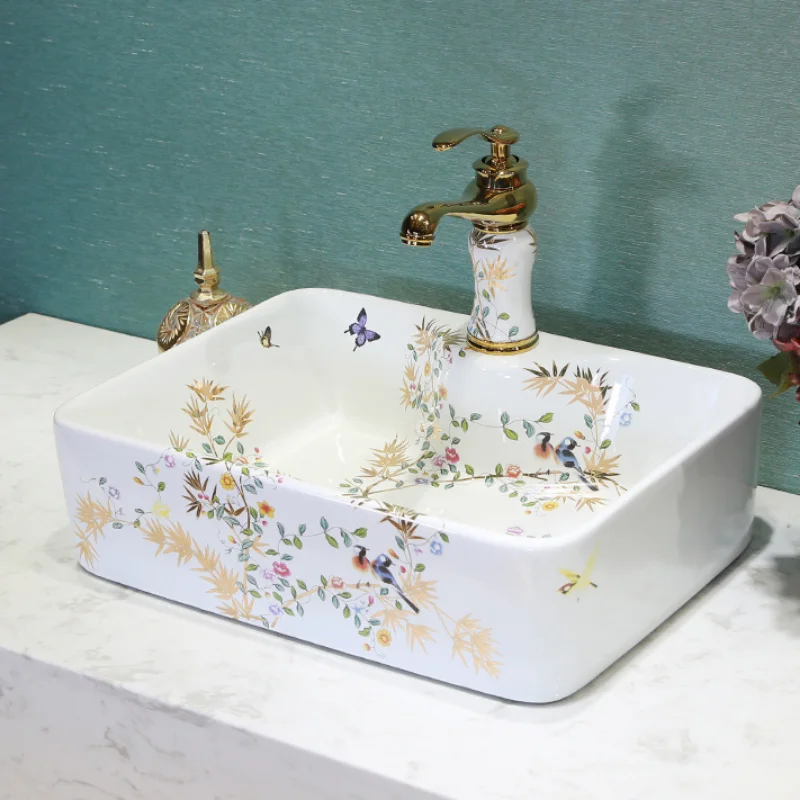 Art Ceramic Washbasin Bathroom Sink Lavatory Sink Ceramic Countertop Wash Basin Bathroom Vessel Sink Bowl for Vanity Top view 3
