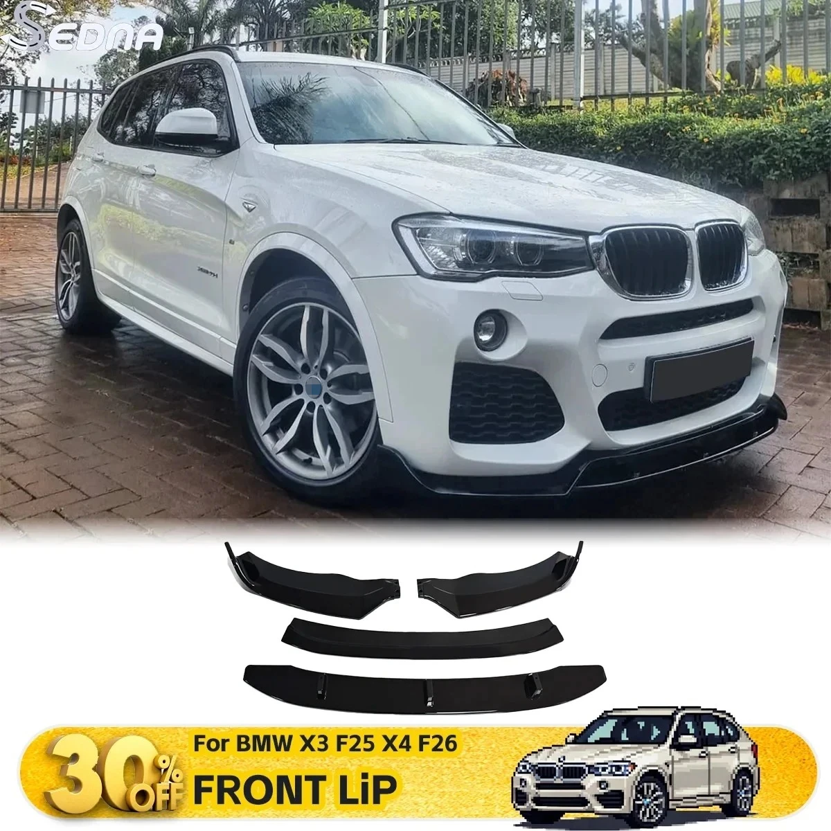 

Front Bumper Lip Shovel For BMW X3 F25 X4 F26 2014-2018 M Sport Splitter Exterior Parts Body Kits Car Tuning Guard Accessories