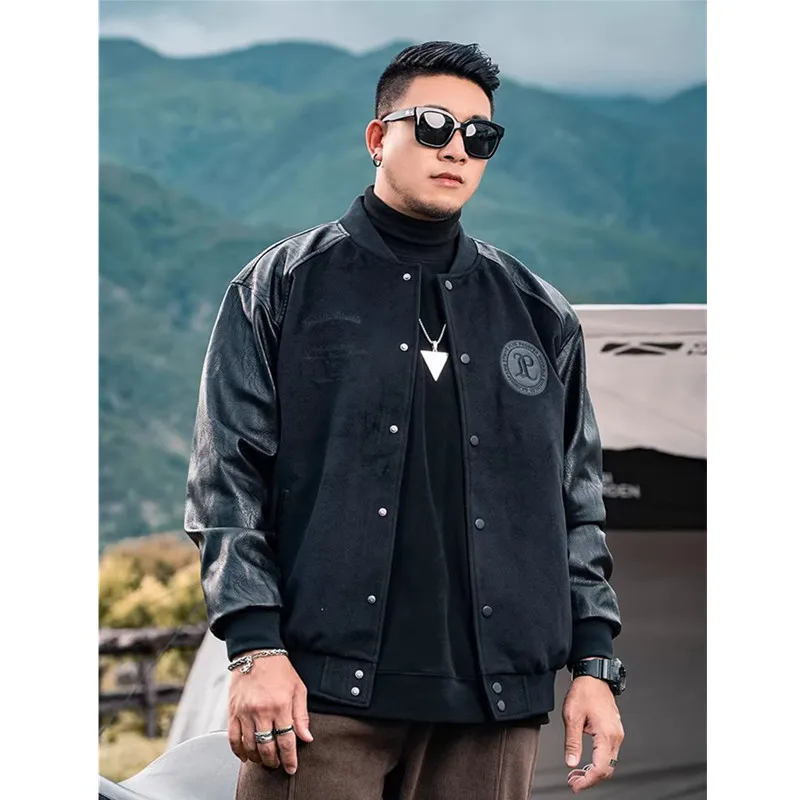 Men's Baseball Jacket, Plus Size, Loose, Spliced Cotton, Basic Mass Jackets, Autumn And Winter American Jacket, 7XL