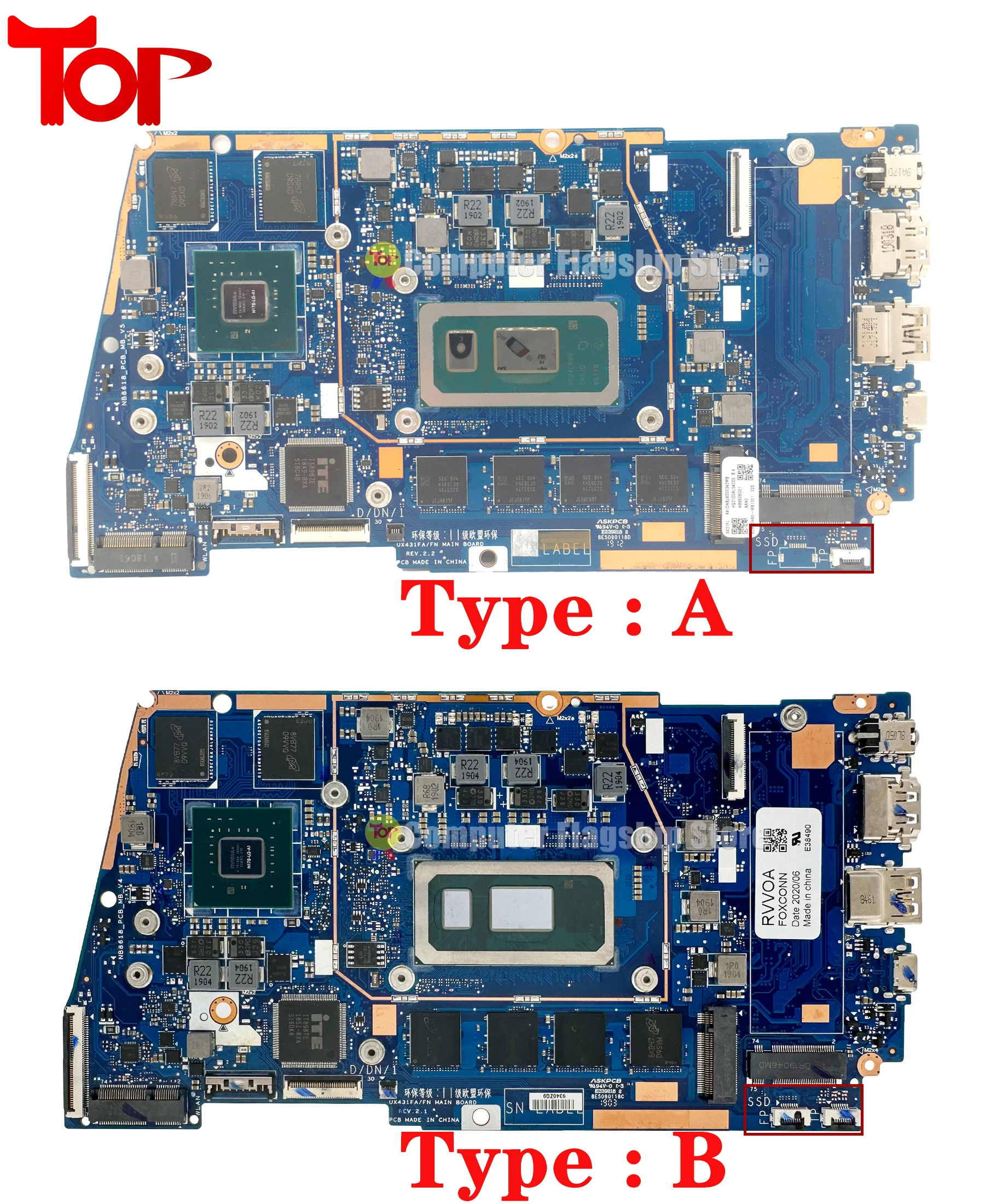 Imagem -02 - Kefu-placa-mãe do Portátil para Asus Ux431fn Ux431fl Ux431flc Ux431fa Ux431 Ux431f i3 i5 I78th 10th 4g 8g 16g V2g