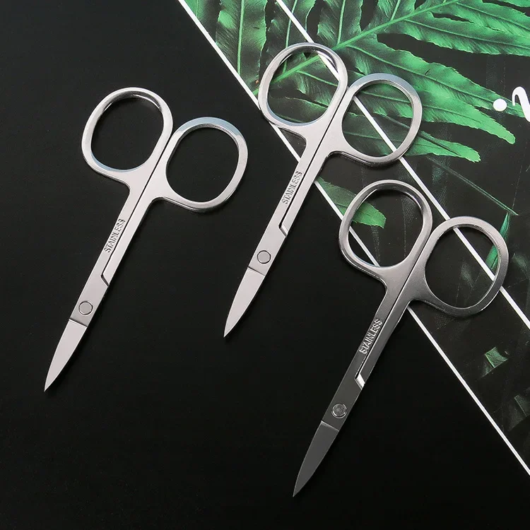 Stainless Steel Pointed Eyebrow Scissors Elbow Trimming Scissors Round Nose Hair Scissors Household Beauty Tools