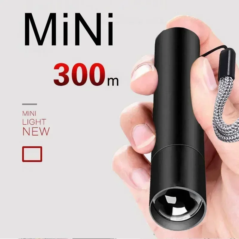 Mini Portable LED Flashlight USB Rechargeable Small Pocket Light Built In Battery Fixed Focus Zoomable Camping Searching Lantern