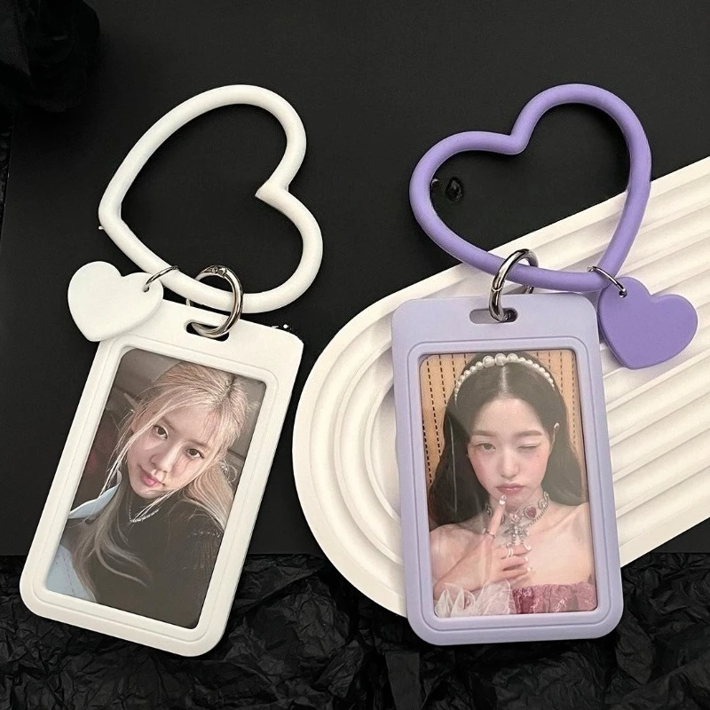 INS Kpop Photocard Holder PC Holder ID Badge Credit Card Holder Idol Photo Display Organizer with Spring Pendant Keychain