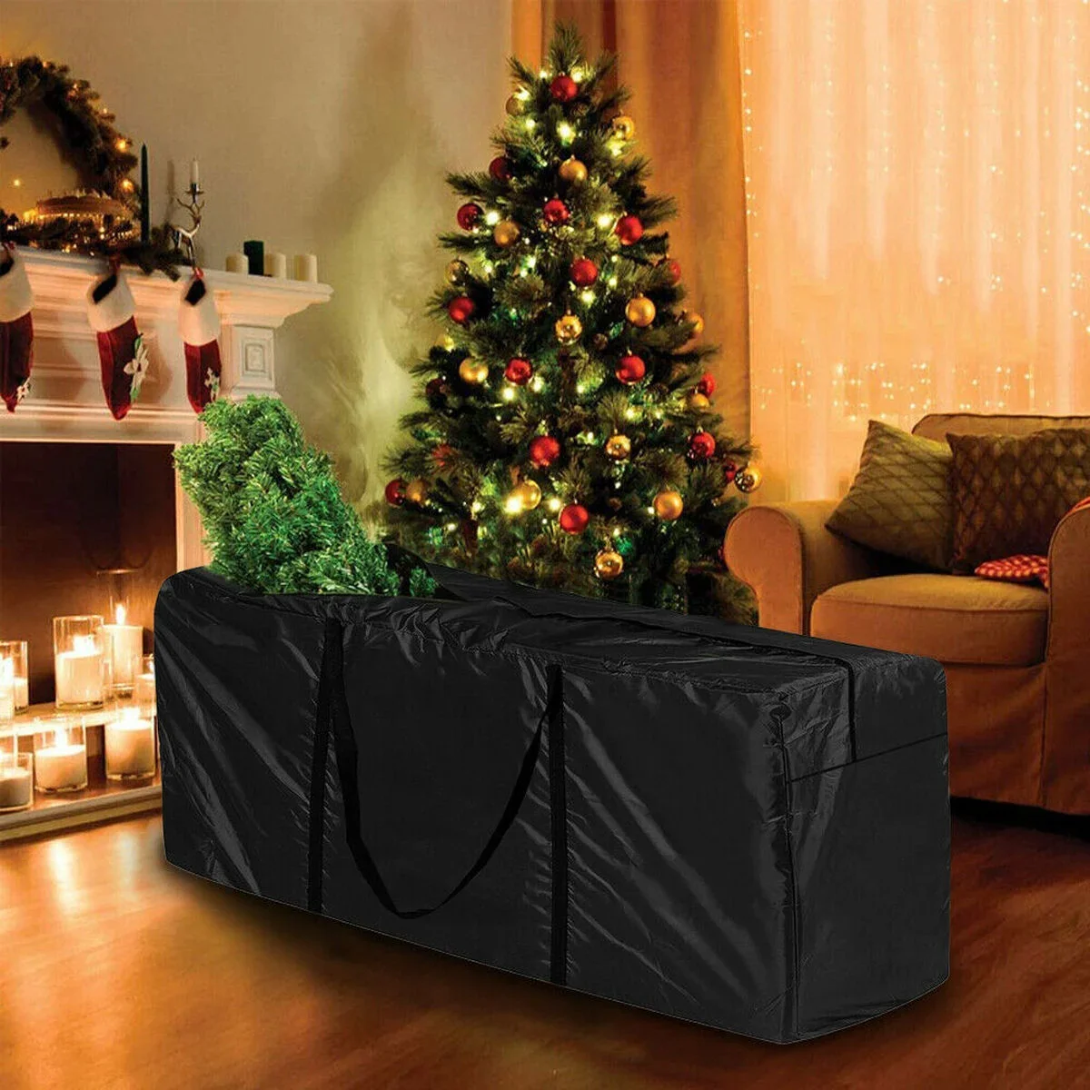 Black Heavy Duty Waterproof Oxford Cloth Storage Bag, Garden Furniture Set Covers, Outdoor Cushion Christmas Tree Organizer