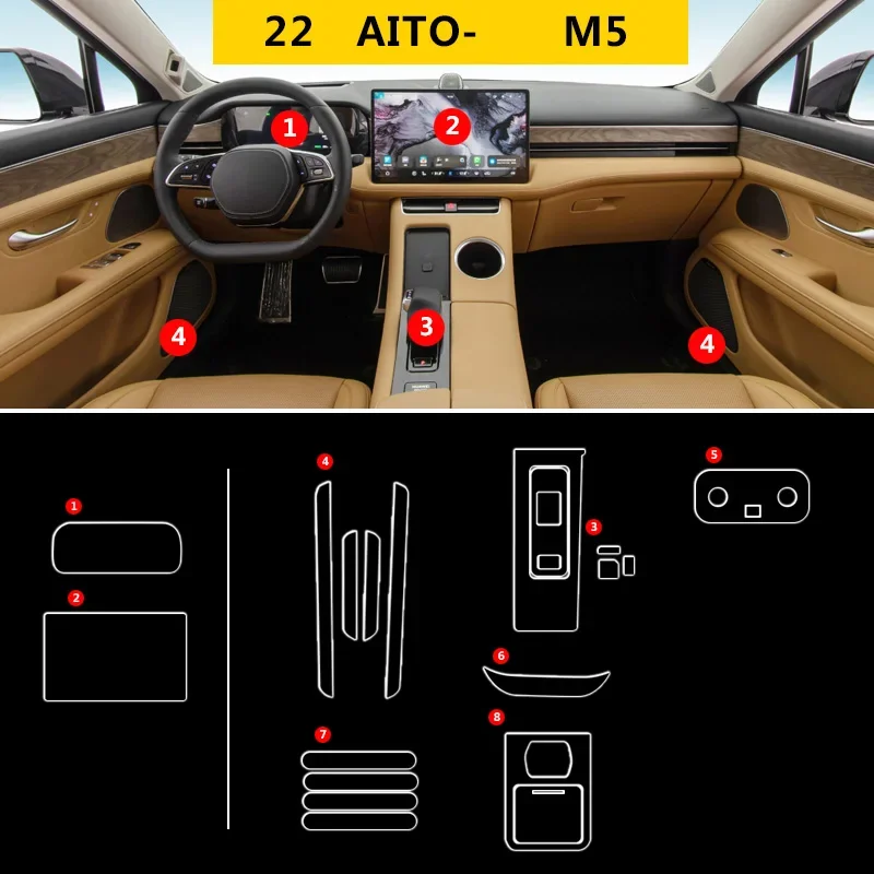 TPU Transparent Film for AITO M5 2022 2023 Car Interior Sticker Center Console Gear Touch Screen Back Air Outlet Door Sill Panel