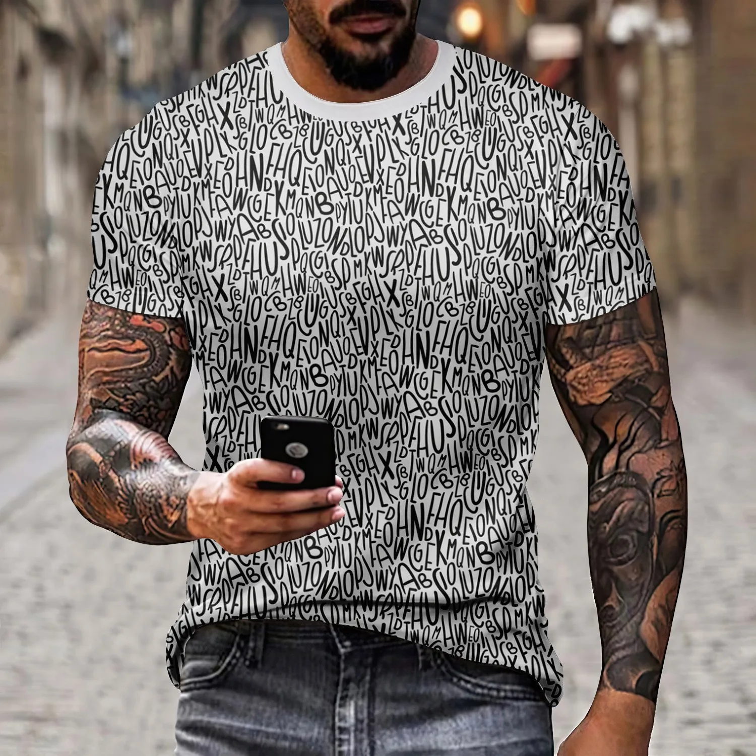 New men\'s fashionable 3D printed round neck short sleeved T-shirt summer casual personality hip-hop street clothing cool T-shirt