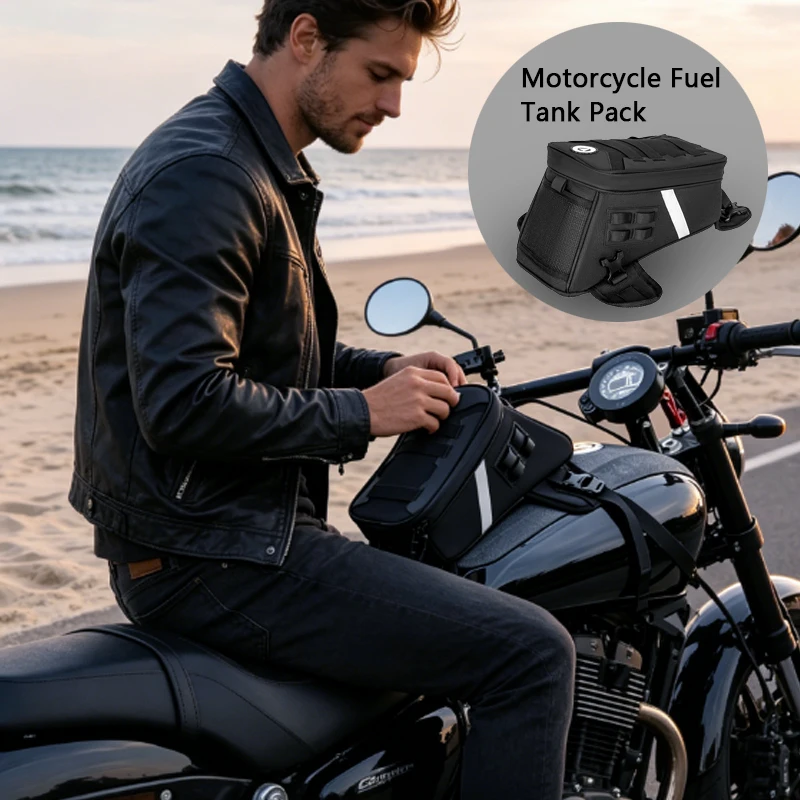

1pcs Waterproof Motorcycle Tank Bag,Expandable Fuel Tank Pack,Adjustable Mounting,No Blocking Handlebars,Reflective Design
