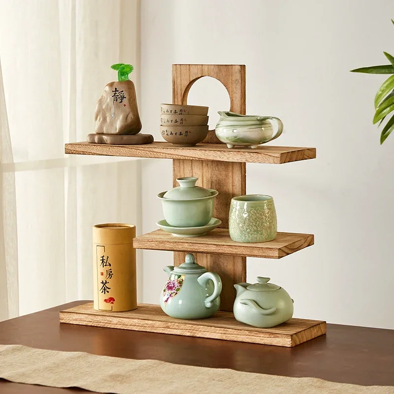 Desktop antique rack, solid wood Chinese tea set, tea pot rack, Duobao Pavilion display , tea cup display