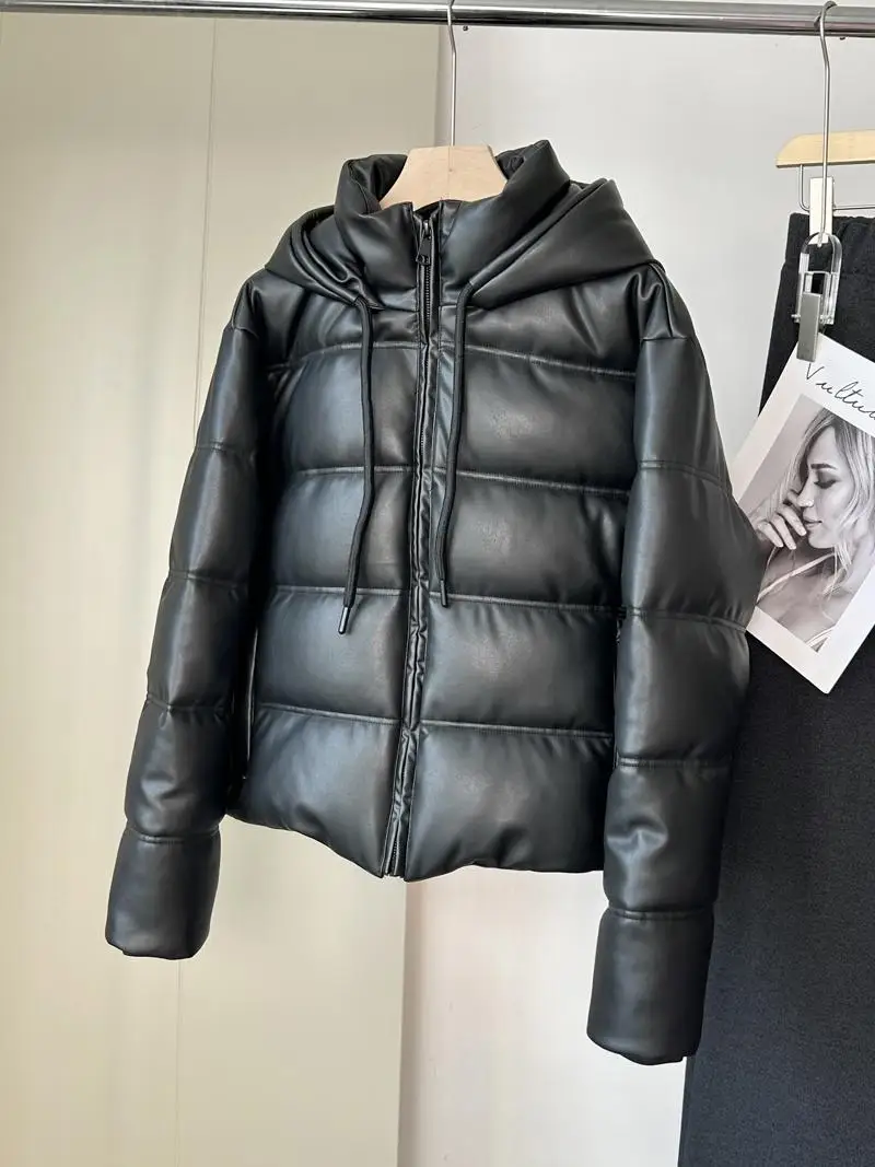 

Теплая женская куртка из искусственной кожи и хлопка, зимняя верхняя одежда Bla Bread Sle, пальто с капюшоном, длинная молния све