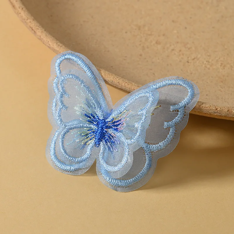 10PCS Colourful lace butterfly headdress accessories three-dimensional double embroidery cloth stickers organza decorative patch