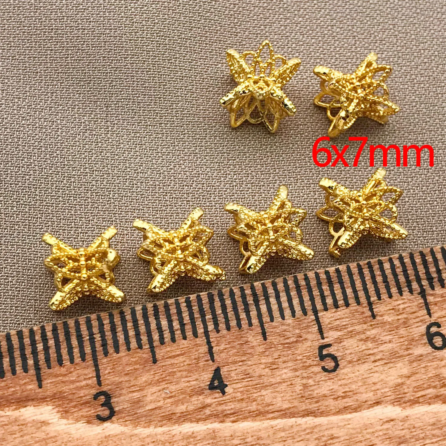 20pcs 18k Genuine Gold Thick Silver Platinum Hollow Mosaic Flower Hat DIY Making Necklace Bracelet Accessories Spacer Beads