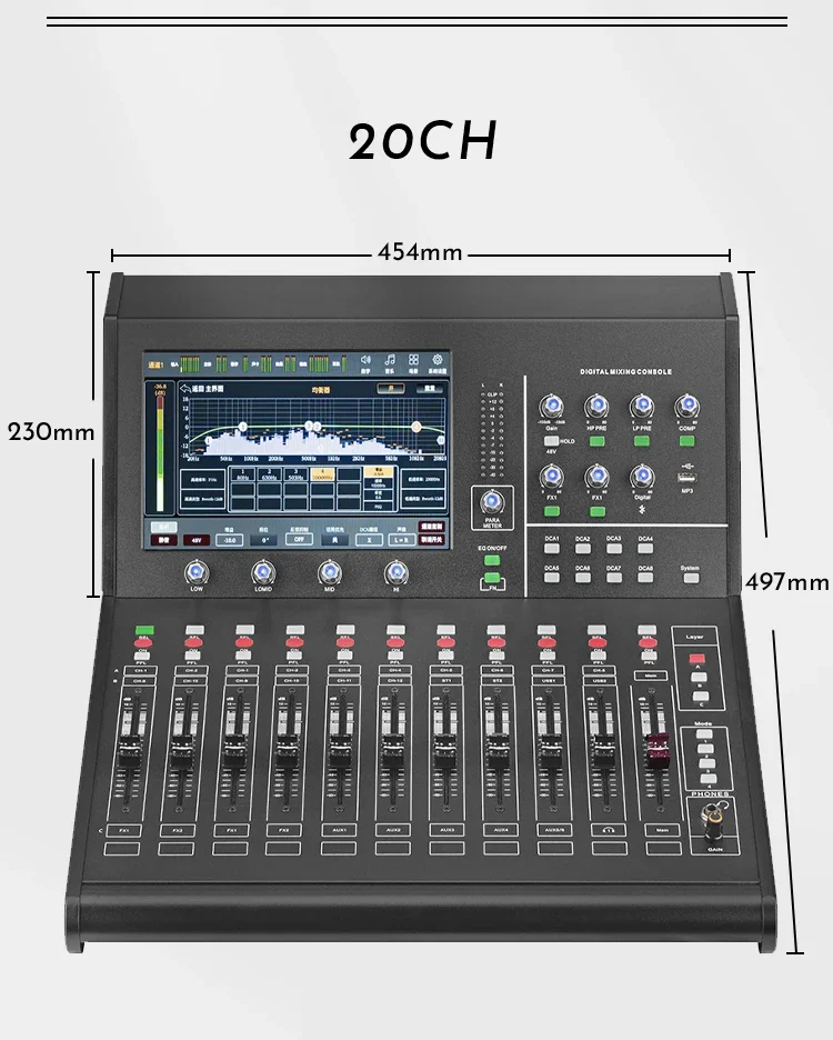 Paulkitson TF20 Digitalmixer 20-Kanal-Audiomixer Motorisierter Fader Digitale Mischkonsole DSP Bluetooth OTG Live-Streaming – Detail 15