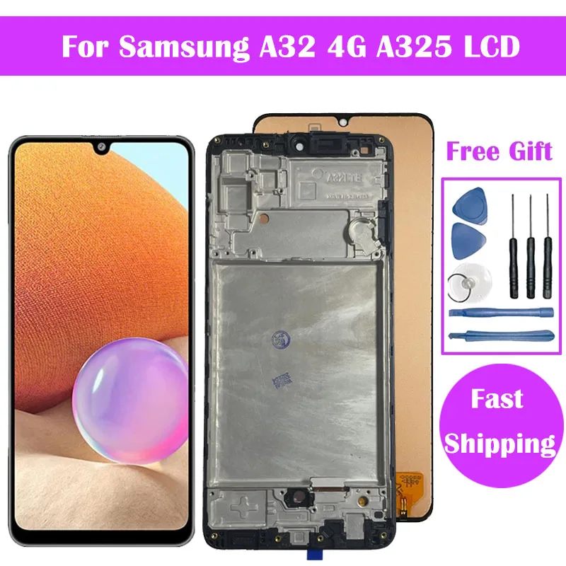AAA + para Samsung Galaxy A32 4G LCD para Samsung A325 A325F SM-A325F/DS pantalla LCD con marco táctil digitalizador pantalla A325 LCD