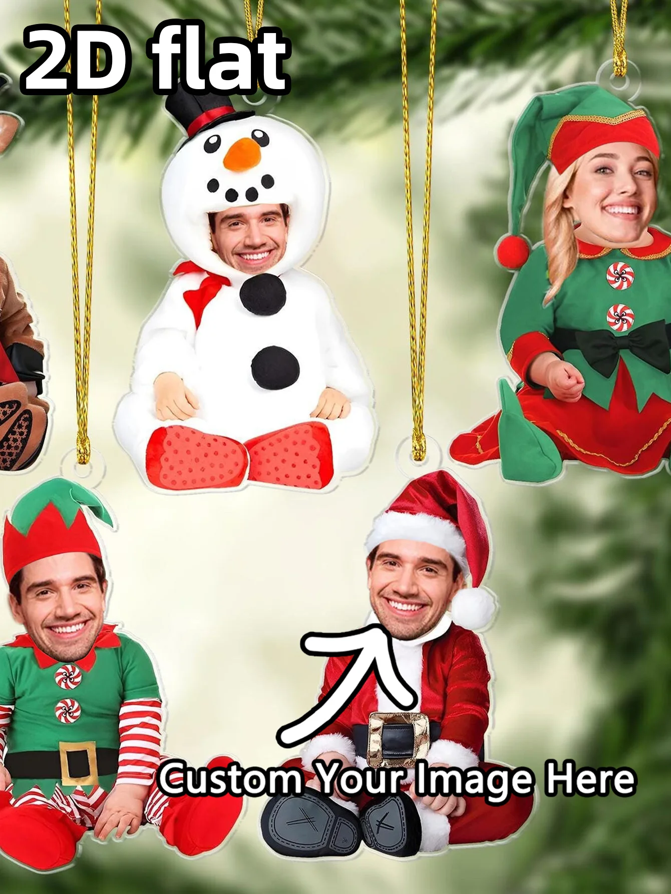 Ornamen Potret Liburan Kustom – Kenang-kenangan Pribadi untuk Bayi, Anak, atau Dewasa dengan Gambar Santa, Elf, atau Manusia Salju