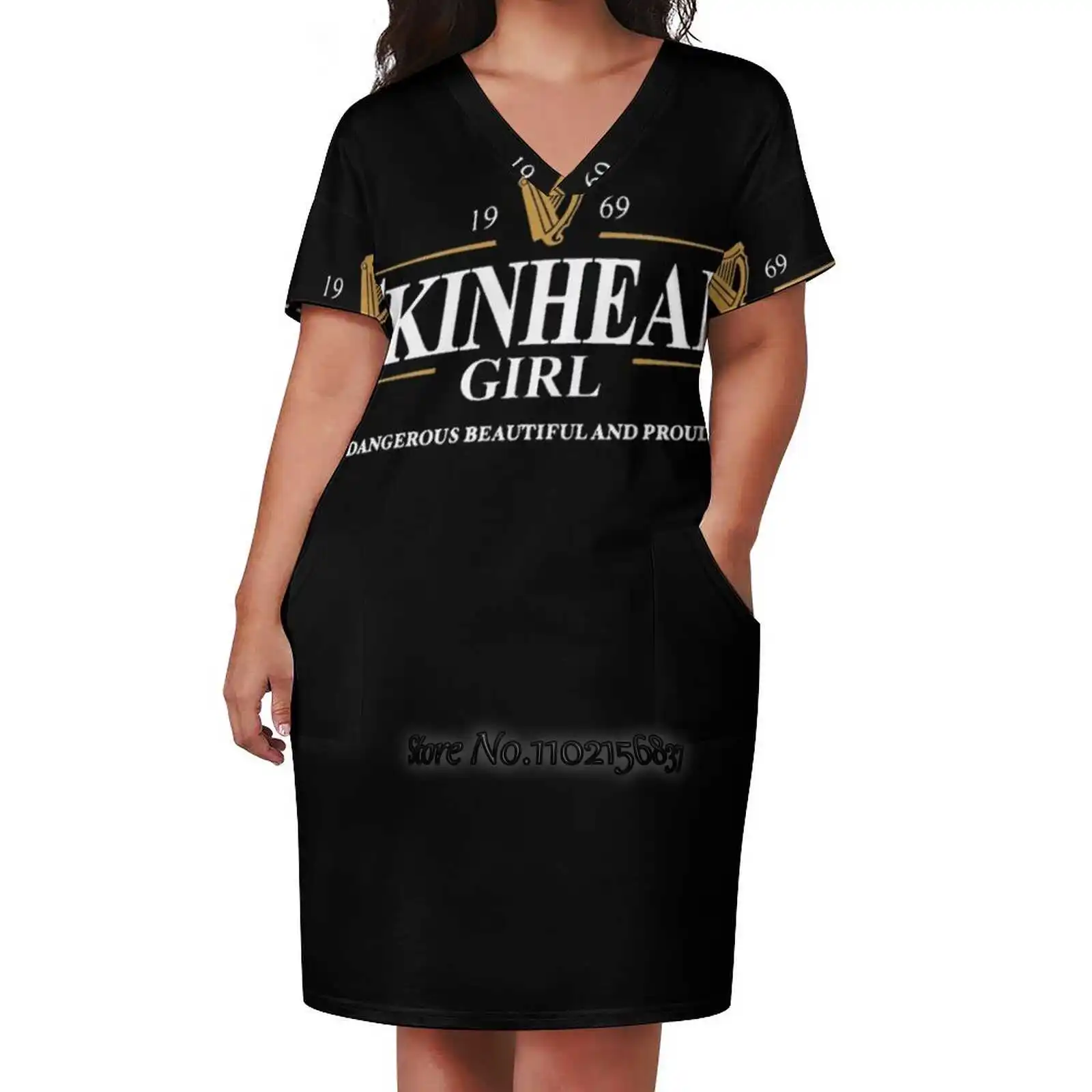 

Skinhead Girl : Dangerous Beautiful And Proud Loose V-Neck Short Sleeve Skirt Elegant High Quality Dress Lightweight Fabric