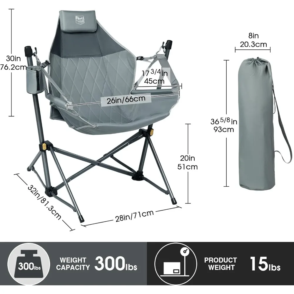 Hammock Camping Chair with Adjustable Backrest, Heavy Duty Folding Hammock Chair Supports 300lbs, Portable Hammock Chair, Grey