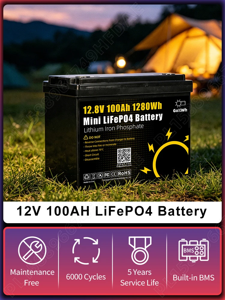 Klasse A 12V 100Ah LiFePO4 Batteriepack Eingebaute 4S 100A Smart BMS 6000+ Loop 12.8V wiederaufladbare LFP Batterie DIY 24V 100Ah 12V 200Ah für Wohnmobil Camping Haushalt Solarenergie