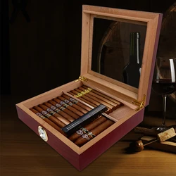 Cedar Wood Cigar Box Case Humidor Case with Glass Cigar Humidifier Hygrometer Cigar Sigaren Storage Box Case for COHIBA Cigars