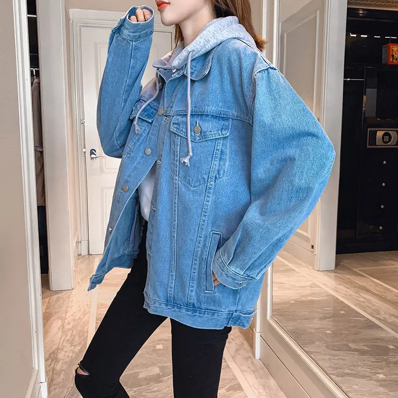 ベーシックジャケット女性デニムピュアフード付きBFストリートファッションオルチャンシックダメージ加工ポケットカレッジムヘール服アウターイン