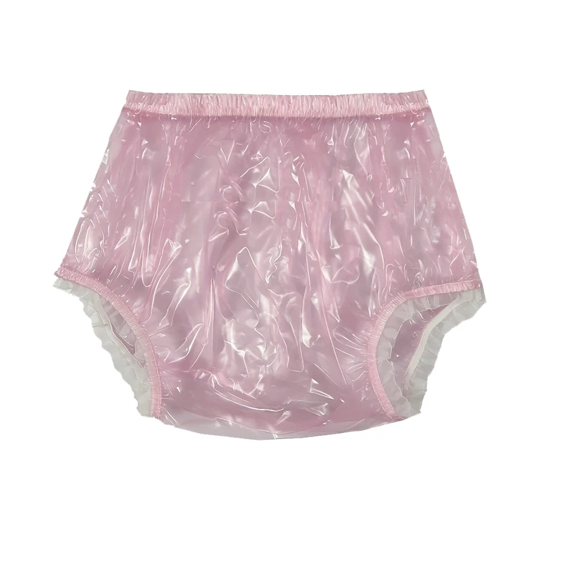 Adult Incontinence Pull-on Plastic Pants Diaper Cover PVC  Lace Transparent Reusable