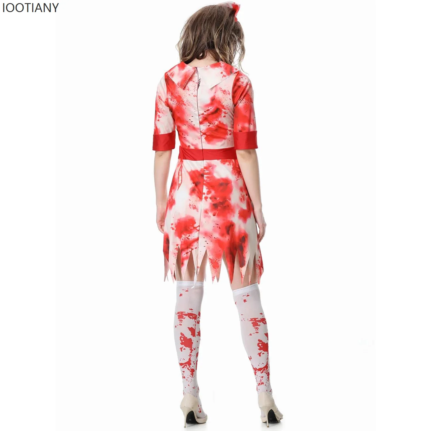 Women's Vampire Blood Nurse Cosplay Uniform Bloodstained Damaged White Dress Halloween Haunted House Party Zombie Costume 2025 - Image 5