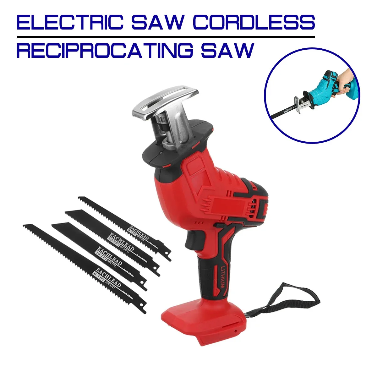 Cordless Electric Reciprocating Saw Variable Speed Cutting Power Tool fit for 18V Makita/Dewalt/Milwaukee Battery