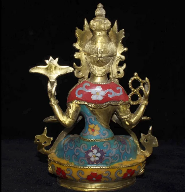 Pure copper Nepalese Avalokitesvara with four arms filigree enamel living room office craftdecoration